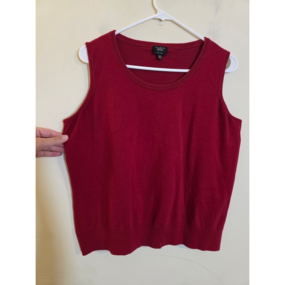 Talbots Woman Petites Red Pima Cotton Blend Sleeveless Sweater Vest 2XP